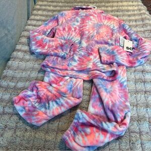 SO Pink and Blue Matching Pajama Set Soft Tie-Dye Loungewear